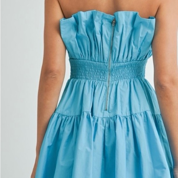 Strapless Blue Ruffle Dress - Picture 3 of 3